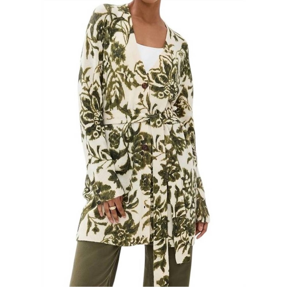NEW FIGUE erika cardigan wool cashmere blend sweater in woodland green 698$ L - Picture 2 of 10